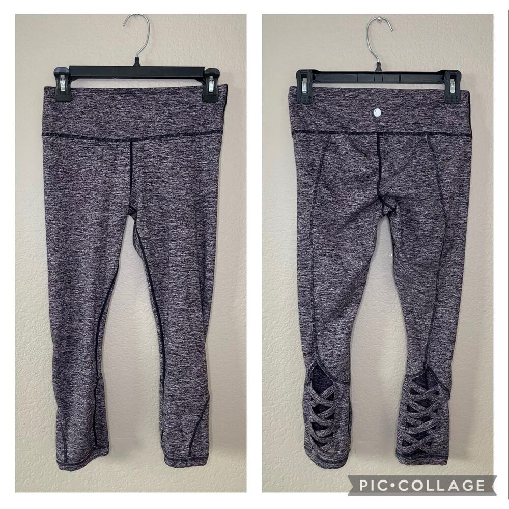 Yogalicious Soft Stretch Cropped Leggings Strappy Back Purple Size Small - EUC